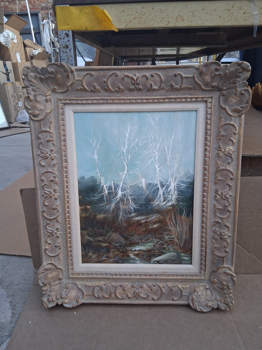 SMALL GILT FRAMED OIL PAINTING OF BARREN TREES SIGNED JACKSON HENSLEY