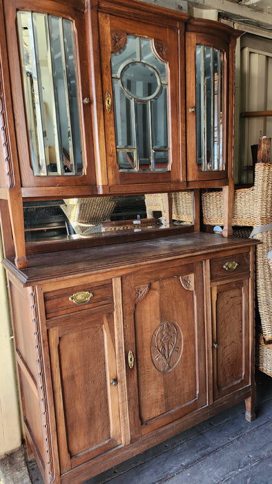 MIRRORED DECO DOORS 2 PIECE OAK SIDEBOARD