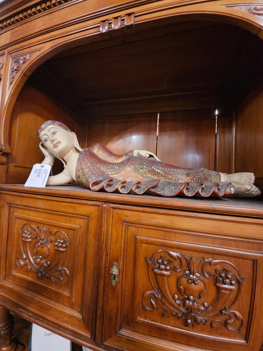 THAI CARVED WOOD RECLINING BUDDHA