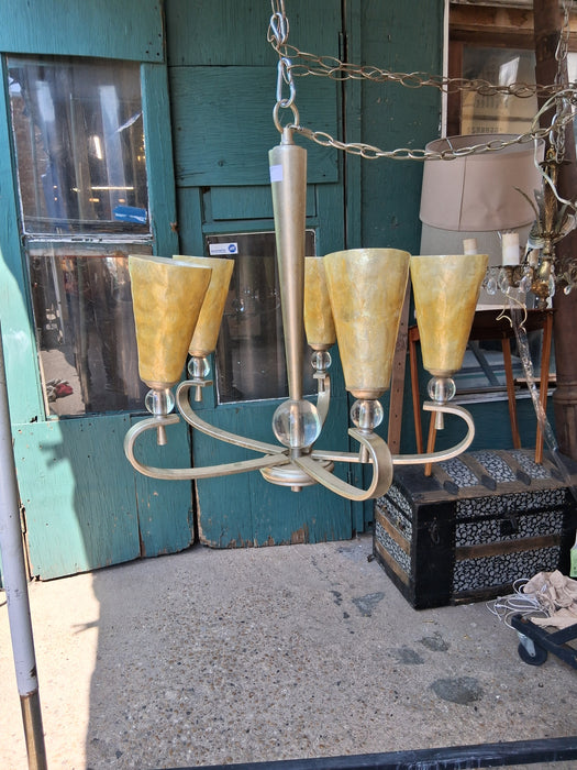 5 LIGHT MODERN SILVER CHANDELIER WITH GOLD GLASS SHADES