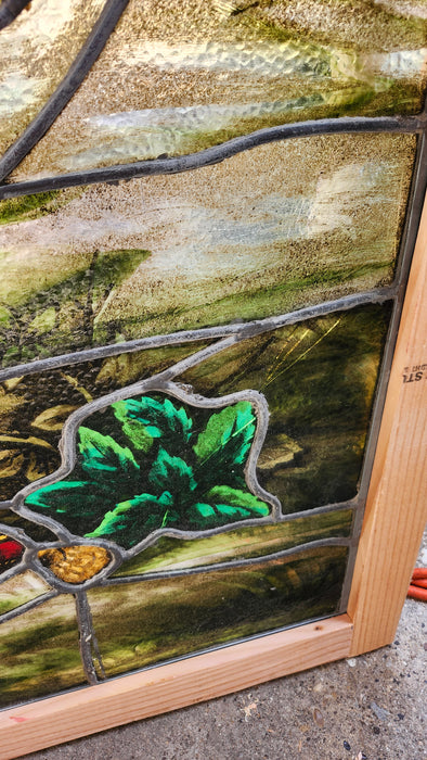 SQUARE STAINED GLASS WINDOW WITH SHIELDS