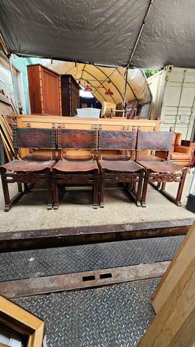 PAIR OF SPANISH LEATHER ARM CHAIRS