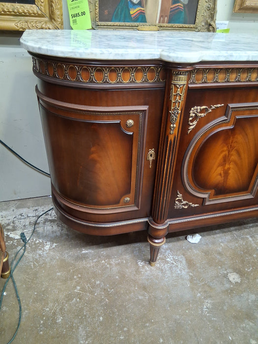 LOUIS XVI CURVED END MAHOGANY MARBLE TOP SIDEBOARD