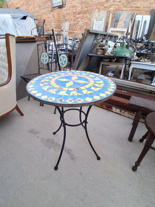 MOSAIC TOP IRON PATIO TABLE WITH 2 CHAIRS