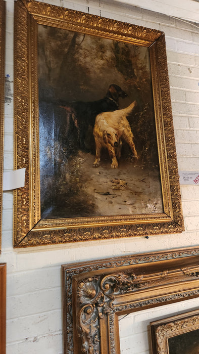 PAIR OF GILT FRAMED OIL PAINTINGs OF DOGS SIGNED SCHOUTEN