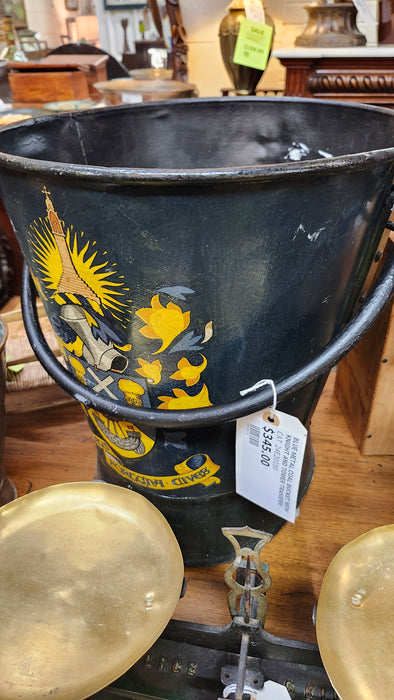 BLUE METAL COAL BUCKET WITH KNIGHT AND TOWER TRANSFER