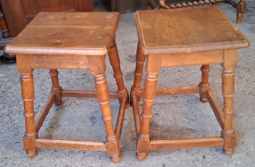 PAIR OF FLARED  LEG OAK STOOL