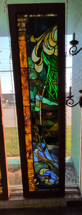 FRAMED ART NOUVEAU STAINED GLASS PANEL