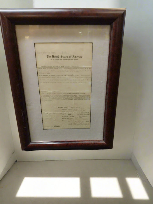 FRAMED HISTORICAL DOCUMENT SIGNED BY WOODROW WILSON AT ROSWELL NEW MEXICO