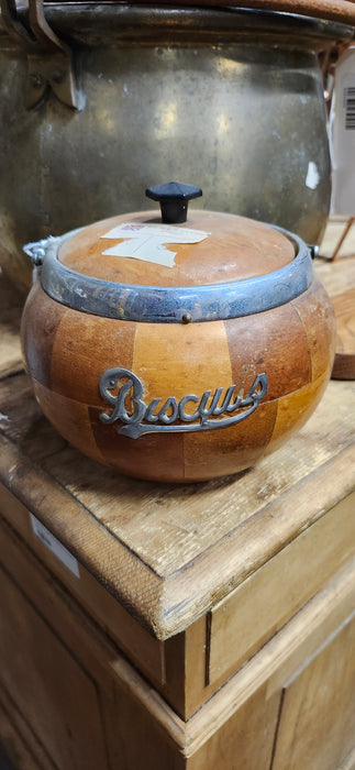 WOOD AND CHROME BISCUIT BARRELL
