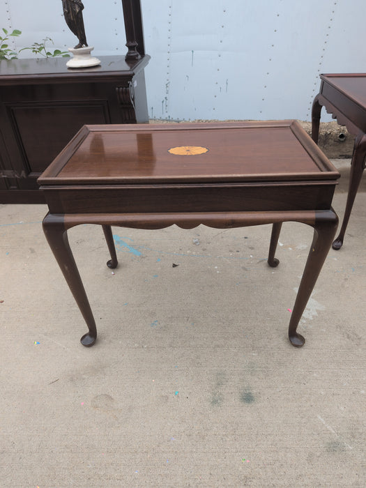 WALNUT END TABLE WITH PULLOUT AND INLAID TOP