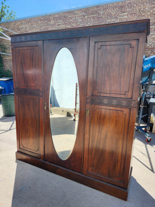 3 DOOR MAHOGANY MIRRORED ARMOIRE