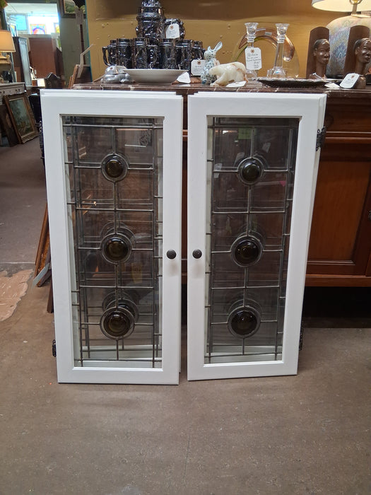 SET OF 5 TALL LEADED GLASS DOORS WITH RONDELS