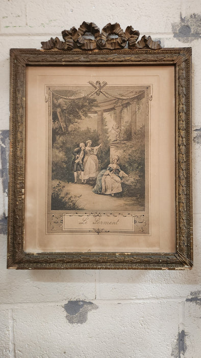 LOUIS XVI GILT FRAME WITH RIBBON PEDIMENT