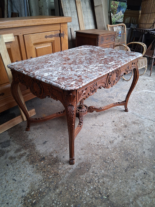 LAVANTA MARBLE TOP OAK LIEGE LIBRARY TABLE