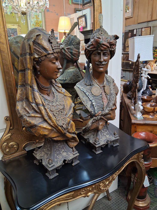 PAIR OF COLD PAINTED SPELTER ORIENTALIST TURKISH BUSTS