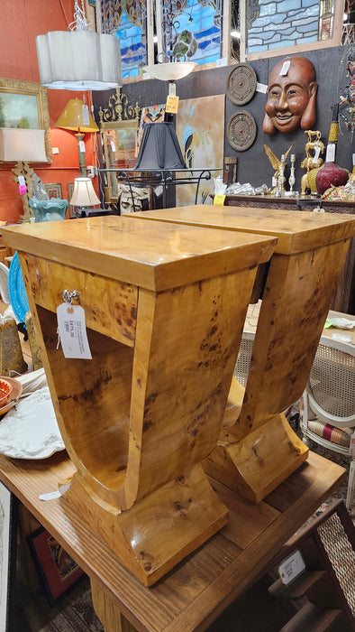 PAIR OF ART DECO U SHAPED  BIRD'S EYE MAPLE SIDE TABLES
