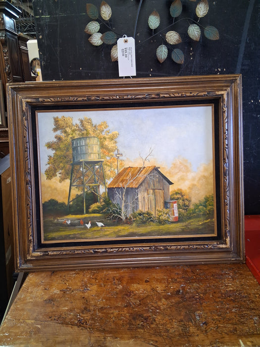 SMALL FRAMED OIL PAINTING FARM SCENE SIGNED CAROL GIBSON