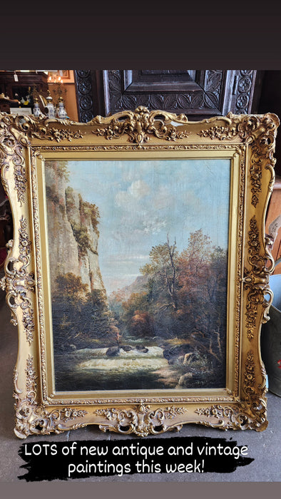 LARGE LATE 19TH CENTURY VERTICAL LANDSCAPE PAINTING OF CLIFFS