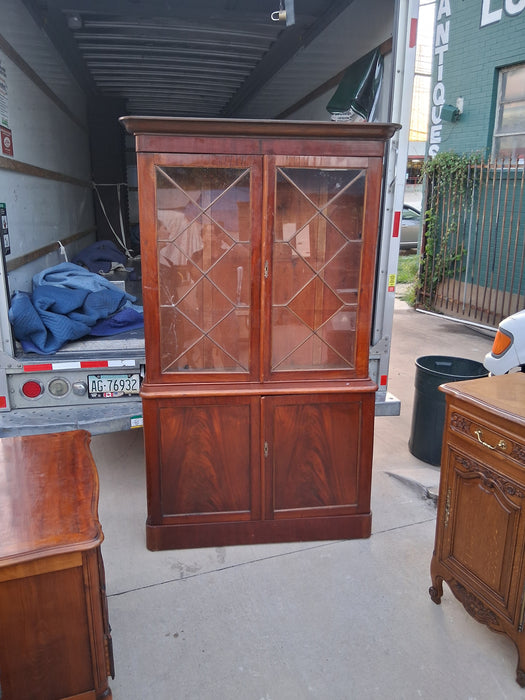 ENGLISH MAHOGANY BOOKCASE ON CABINET