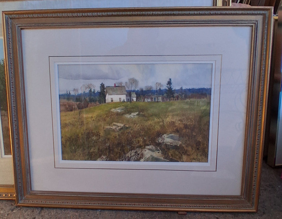 FRAMED WATERCOLOR OF A WHITE HOUSE BY PAUL STIRSIK