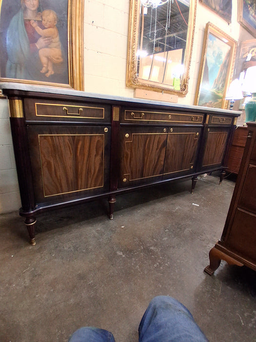LOUIS XVI DARK MAHOGANY MARBLE TOP SIDEBOARD WITH 4 DRAWERS
