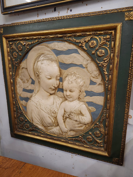 PLASTER MADONNA AND CHILD PLAQUE