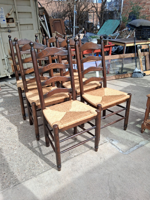 SET OF 6 RUSH SEAT LADDERBACK CHAIRS