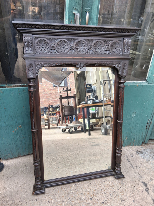 BRITTIANY CARVED DARK OAK MIRROR WITH FLORETTES