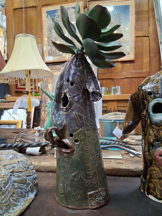 TALL GREEN POTTERY HEAD WITH TONGUE AND AMYRELLYS BY TERRI WILDER