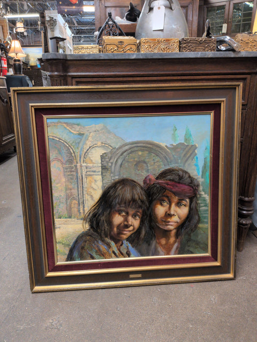 FRAMED OIL PAINTING OF 2 BOYS SIGNED PERSONA