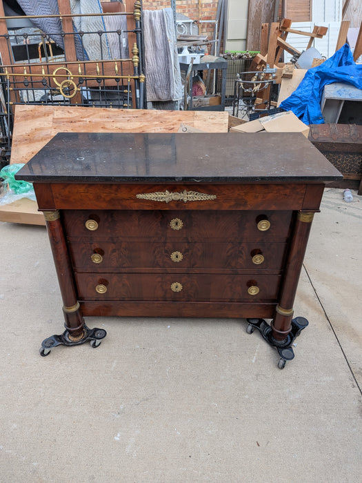 SMALL BLACK MARBLE TOP 4 DRAWER EMPIRE CHEST