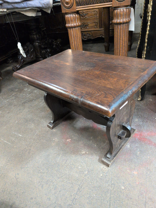 SMALL DARK OAK TRESTLE SIDE TABLE