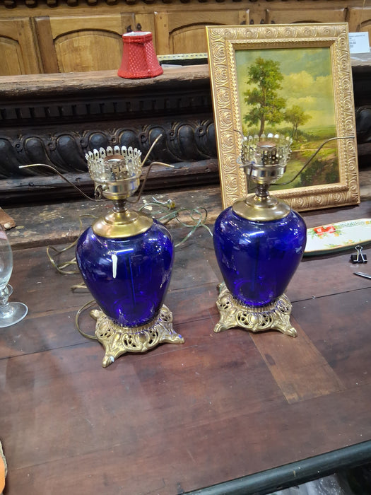 PAIR OF COBALT LAMP BASES