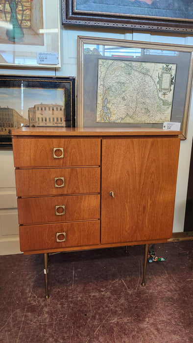 BRASS LEG TEAK MID CENTURY SMALL SIDE CABINET