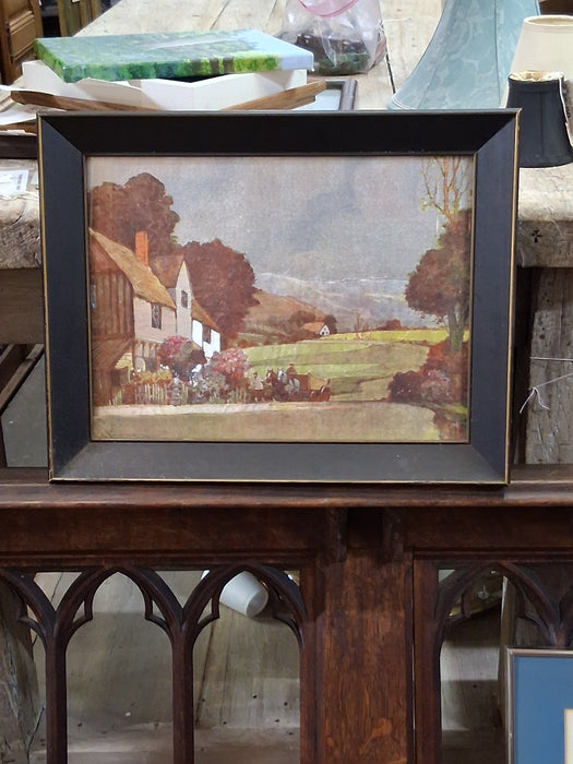 FRAMED FOIL PRINT OF A RUSTIC SCENE WITH WAGON
