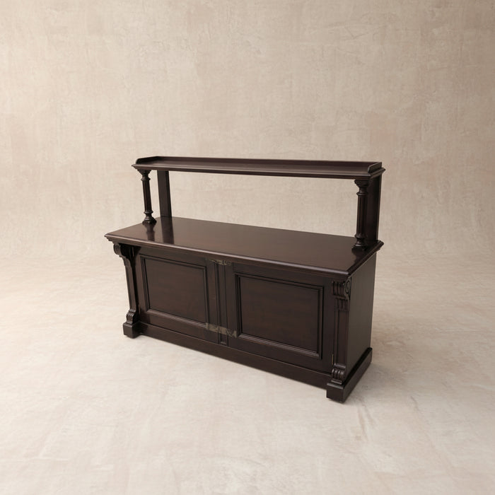 LOW DARK OAK MAHOGANY SERVER WITH SHELF