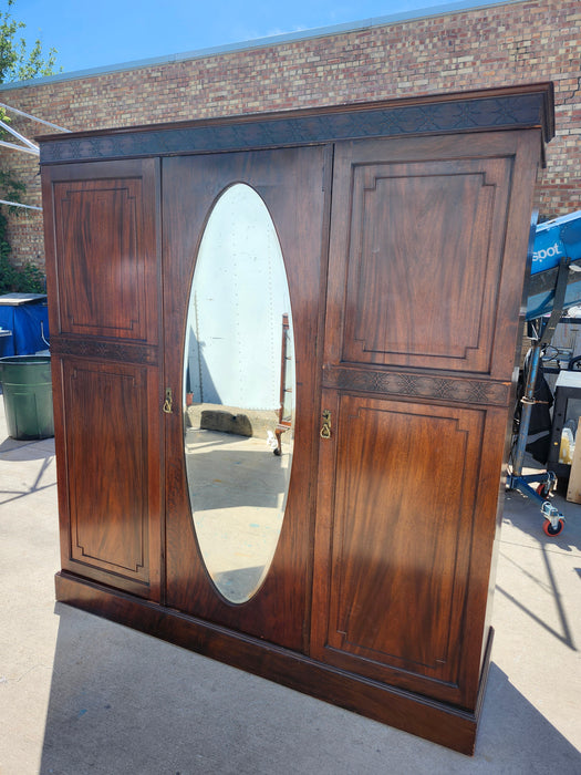 3 DOOR MAHOGANY MIRRORED ARMOIRE