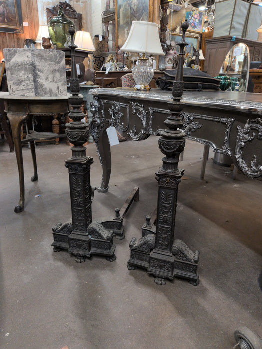 PAIR OF HUGE BRONZE ANDIRONS