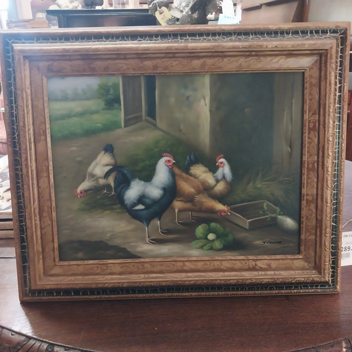 OIL ON CANVAS OF ROOSTERS