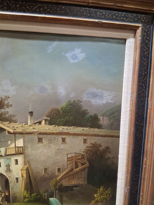 FRAMED GERMAN ALPINE LANDSCAPE OIL PAINTING AS FOUND