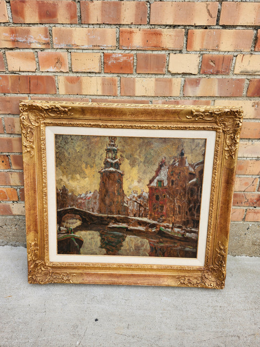 GILT FRAMED OIL PAINTING ON BOARD BY DUTCH ARTIST BEN VIEGERS