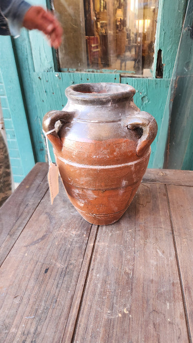 GLAZED TERRA COTTA VASE WITH TWO HANDLES