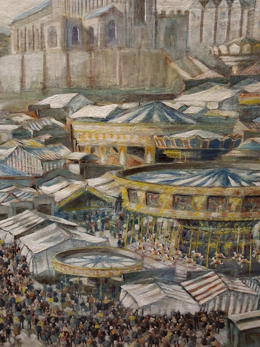 FRAMED IMPRESSIONIST LANDSCAPE OIL PAINTING OF  A FRENCH CIRCUS -SIGNED WILLIAM ARNOLD