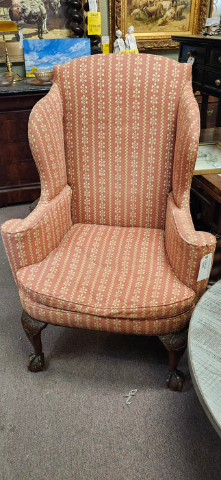 UPHOLSTERED WINGBACK ARMCHAIR WITH BALLA ND CLAW FEET