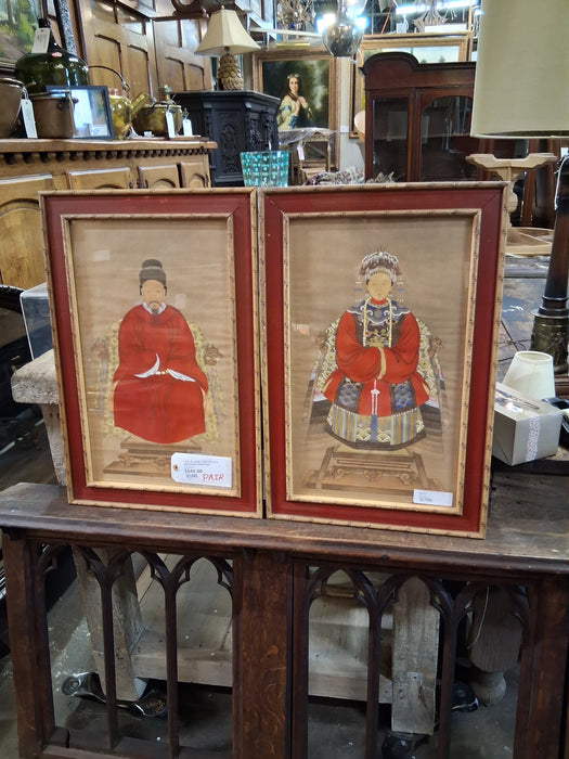 PAIR OF HAND PAINTED SILK ANCESTER PAINTINGS