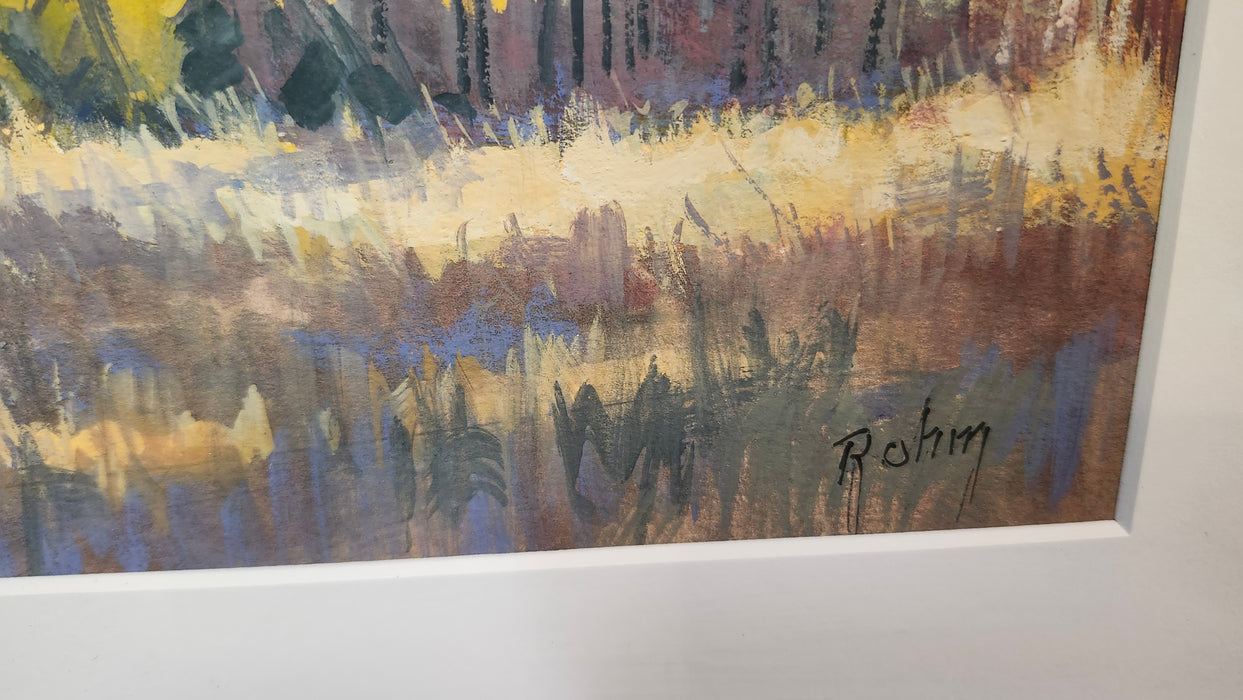 SMALL WATER COLOR OF A FARM FENCE SIGNED BOB ROHM