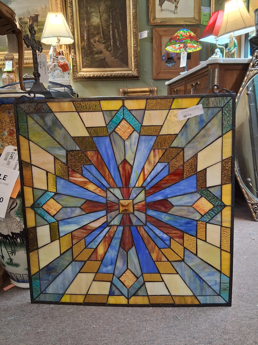 SQUARE MULTI-COLORCDECO STAINED GLASS WINDOW WITH GEOMETRIC DESIGN