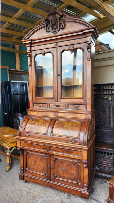 VICTORIAN 1870'S WALNUT CYLINDER ROLL DESK