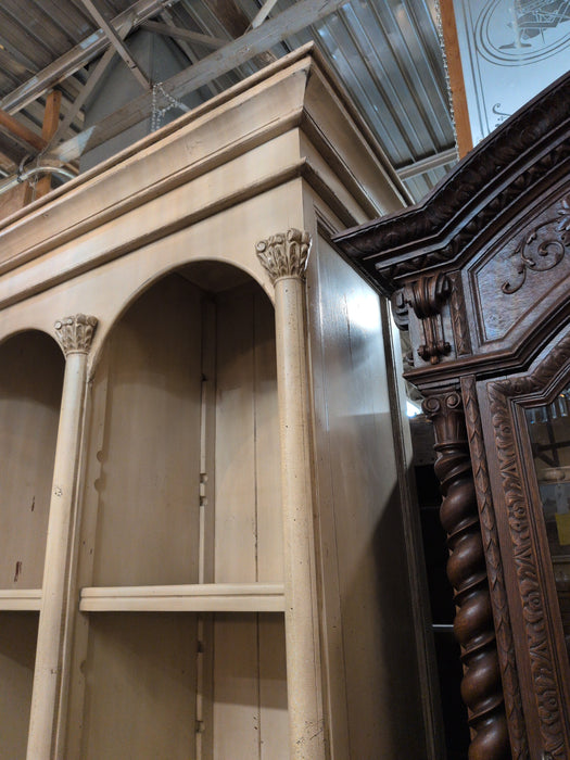 HUGE PAINTED BOOKCASE WITH COLUMN AND LOWER DRAWERS - NOT OLD